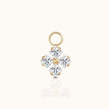 DOVIANA implant-grade titanium ear charm with four princess-cut clear CZ stones arranged in a geometric cluster with an 18K PVD gold finish.