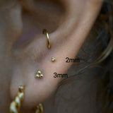 14K Solid Gold Tri Dots 2mm Threadless Labret Flat Back Earring