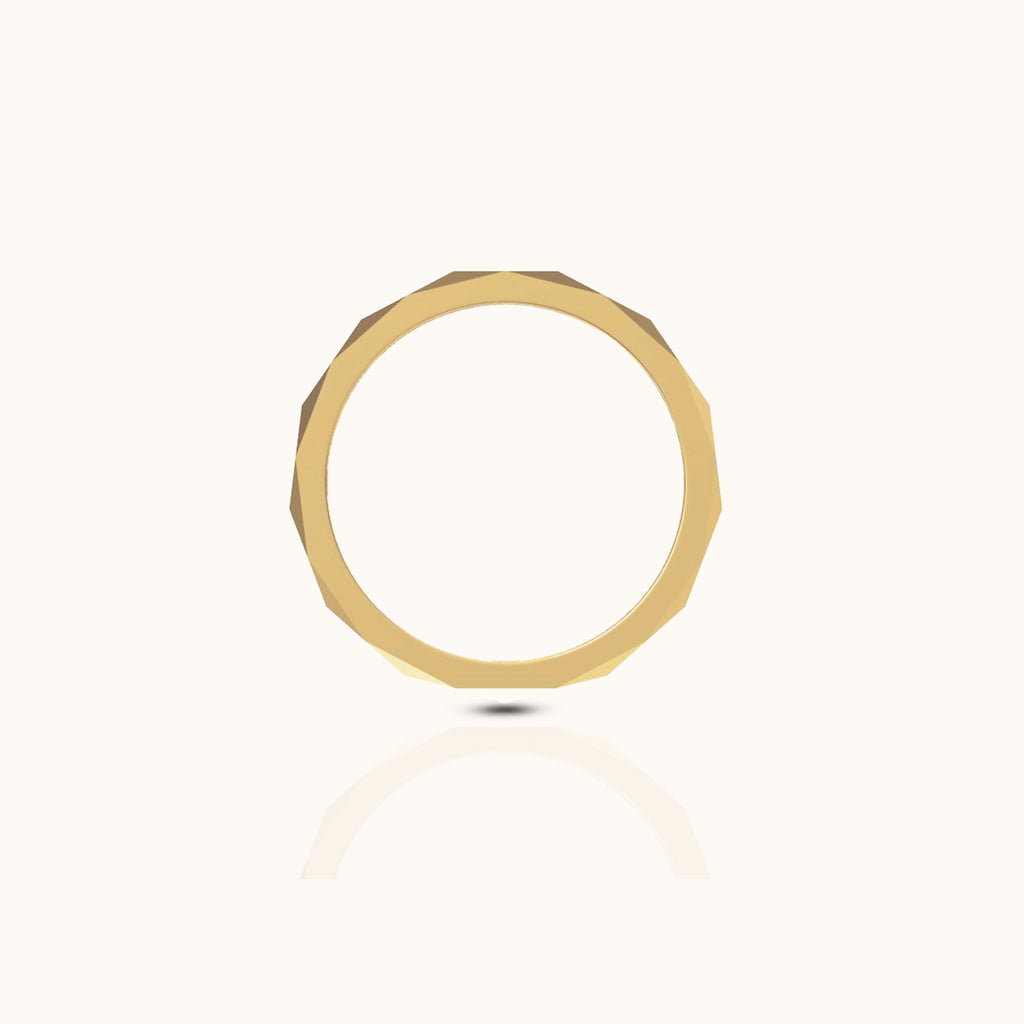 Geometric Cutting Beveled Triangle Polished Titanium PVD Gold Band Ring, Beveled Ring by DOVIANA