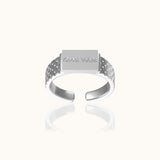 Statement Thick Silver Band Good Vibes Cubic Engraved Ring Tarnish Resistant by Doviana