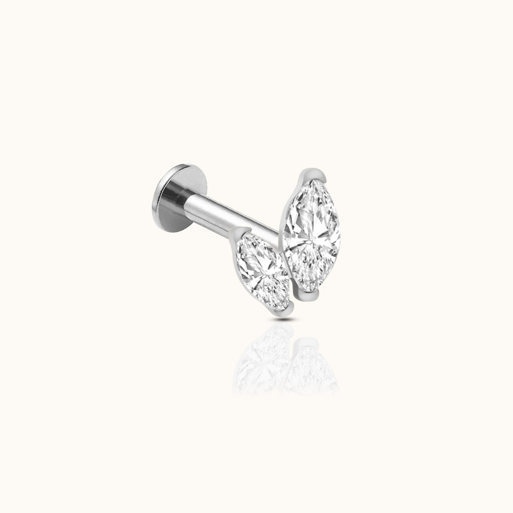 Graduated Double Marquise CZ Titanium Flat Back Earring by Doviana Threadless Piercing Jewelry