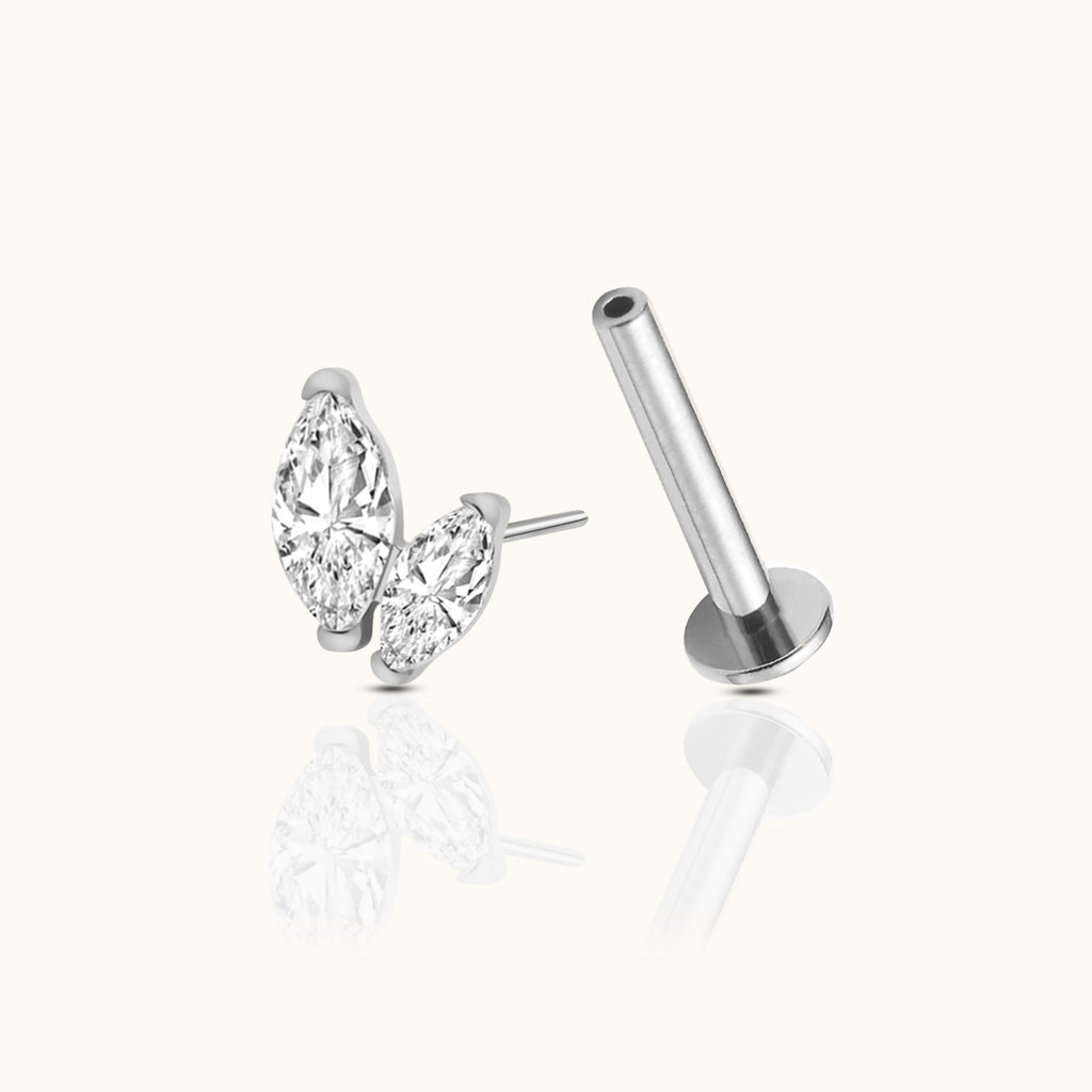 Graduated Double Marquise CZ Titanium Flat Back Earring by Doviana Threadless Piercing Jewelry