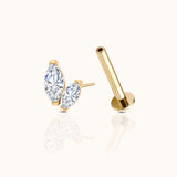 Graduated Double Marquise CZ Titanium PVD Gold Flat Back Earring by Doviana Threadless Piercing Jewelry