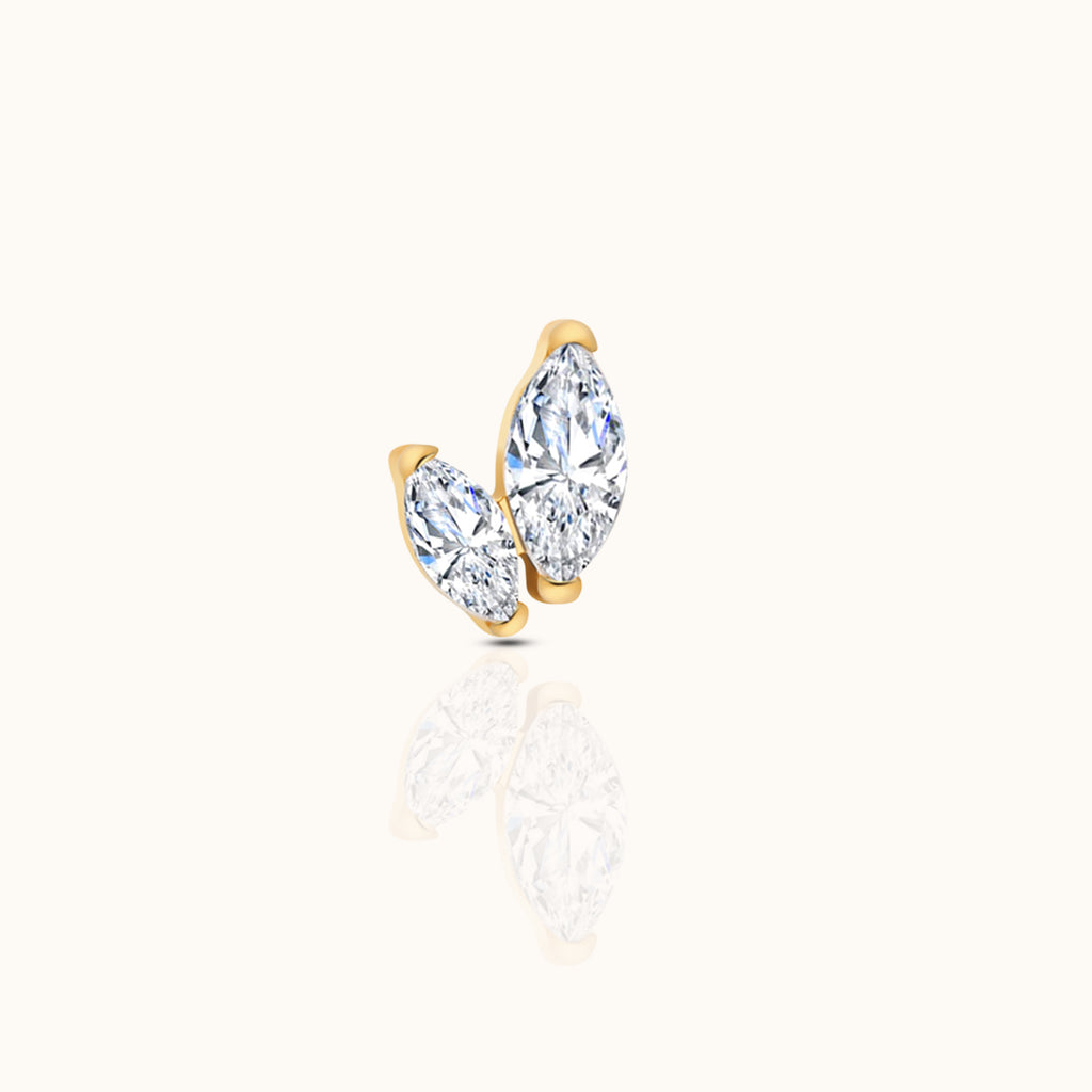 Graduated Double Marquise CZ Titanium PVD Gold Flat Back Earring by Doviana Threadless Piercing Jewelry