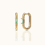 Gold Paper Link U-Pave Green CZ Rectangle Square U Shape Oval Hoop Earrings by Doviana