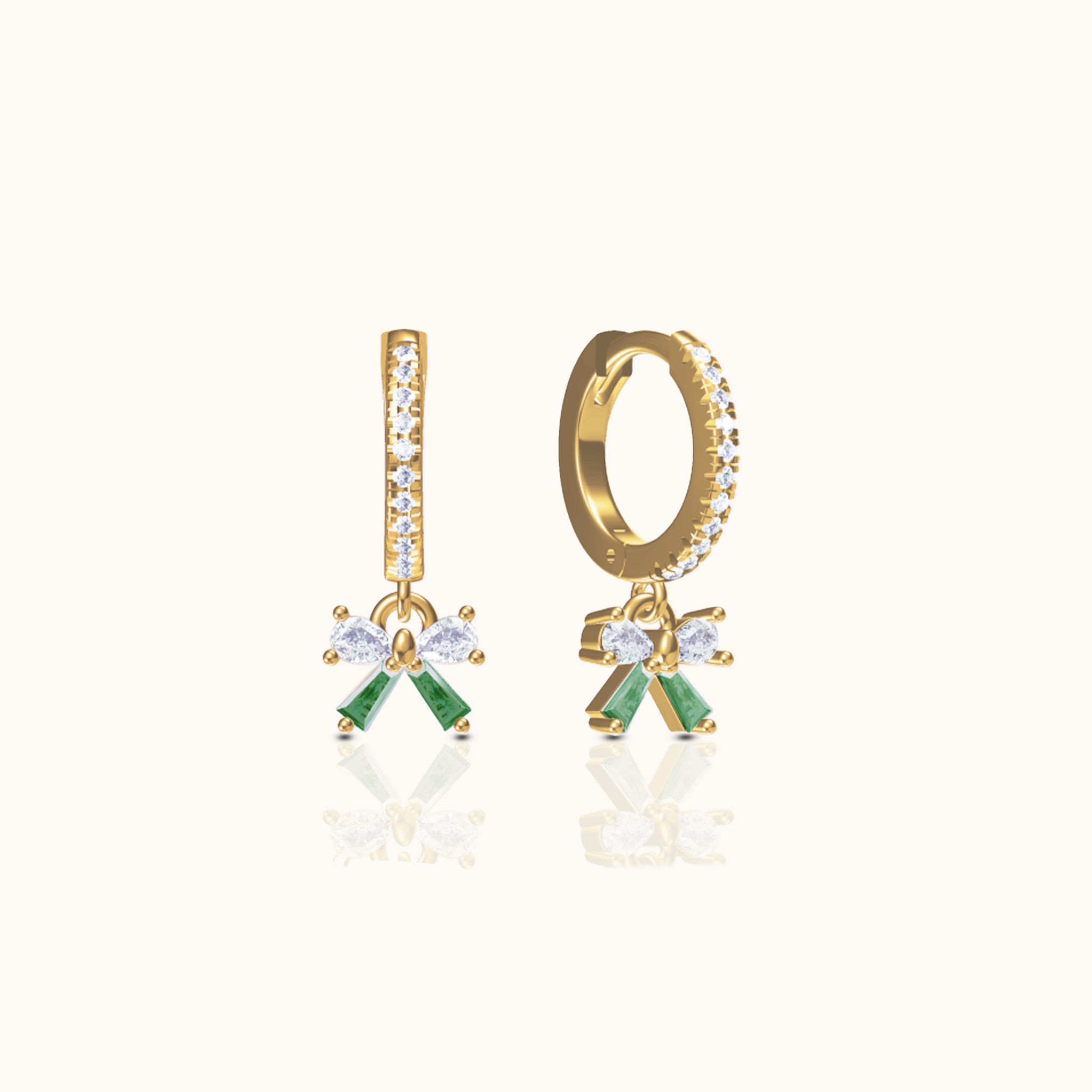 Green Bow Ballerina Ribbon CZ Dangle Hoop Earrings 18K Gold Sterling Silver Jewelry by Doviana