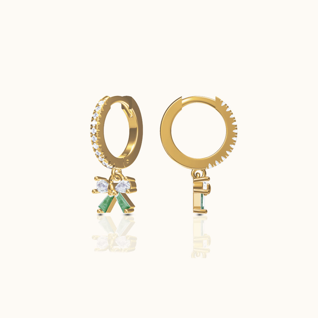 Green Bow Ballerina Ribbon CZ Dangle Hoop Earrings 18K Gold Sterling Silver Jewelry by Doviana