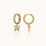 Green Bow Ballerina Ribbon CZ Dangle Hoop Earrings 18K Gold Sterling Silver Jewelry by Doviana