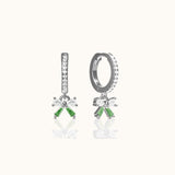 Green Bow Ballerina Ribbon CZ Dangle Hoop Earrings 18K Gold 925 Sterling Silver Jewelry by Doviana