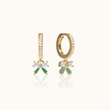 Green Bow Ballerina Ribbon CZ Dangle Hoop Earrings