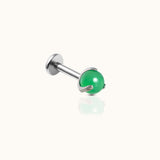 Green Jade Threadless Labret Titanium Flat Back Nap Earring Push Back by Doviana
