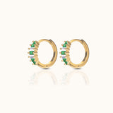 Green and White CZ Baguette Pave 18K Gold Hoop Huggie Earrings by Doviana