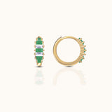 Green and White CZ Baguette Pave 18K Gold Hoop Huggie Earrings by Doviana