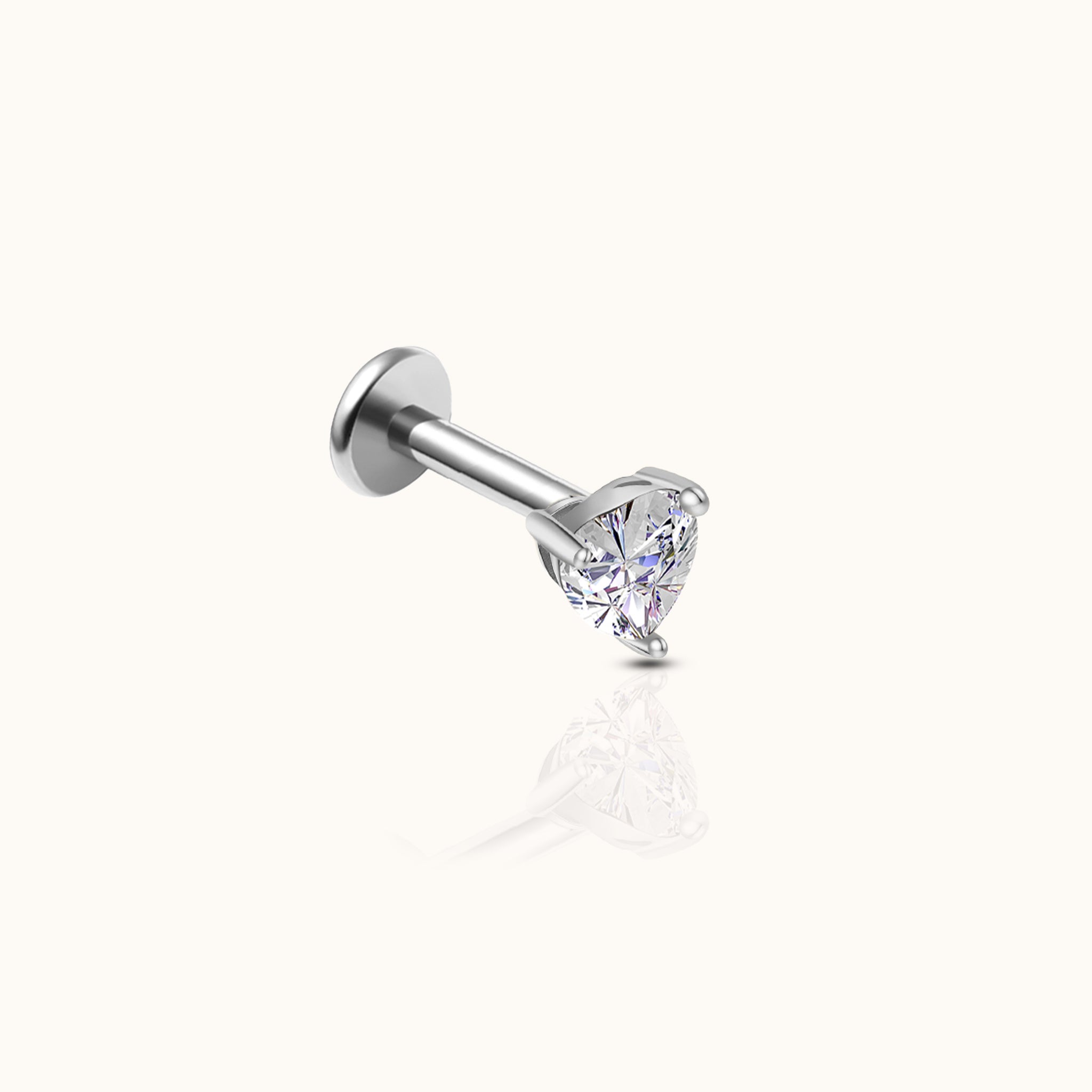 Heart Shaped CZ 3mm Threadless Labret Titanium Flat Back Earring