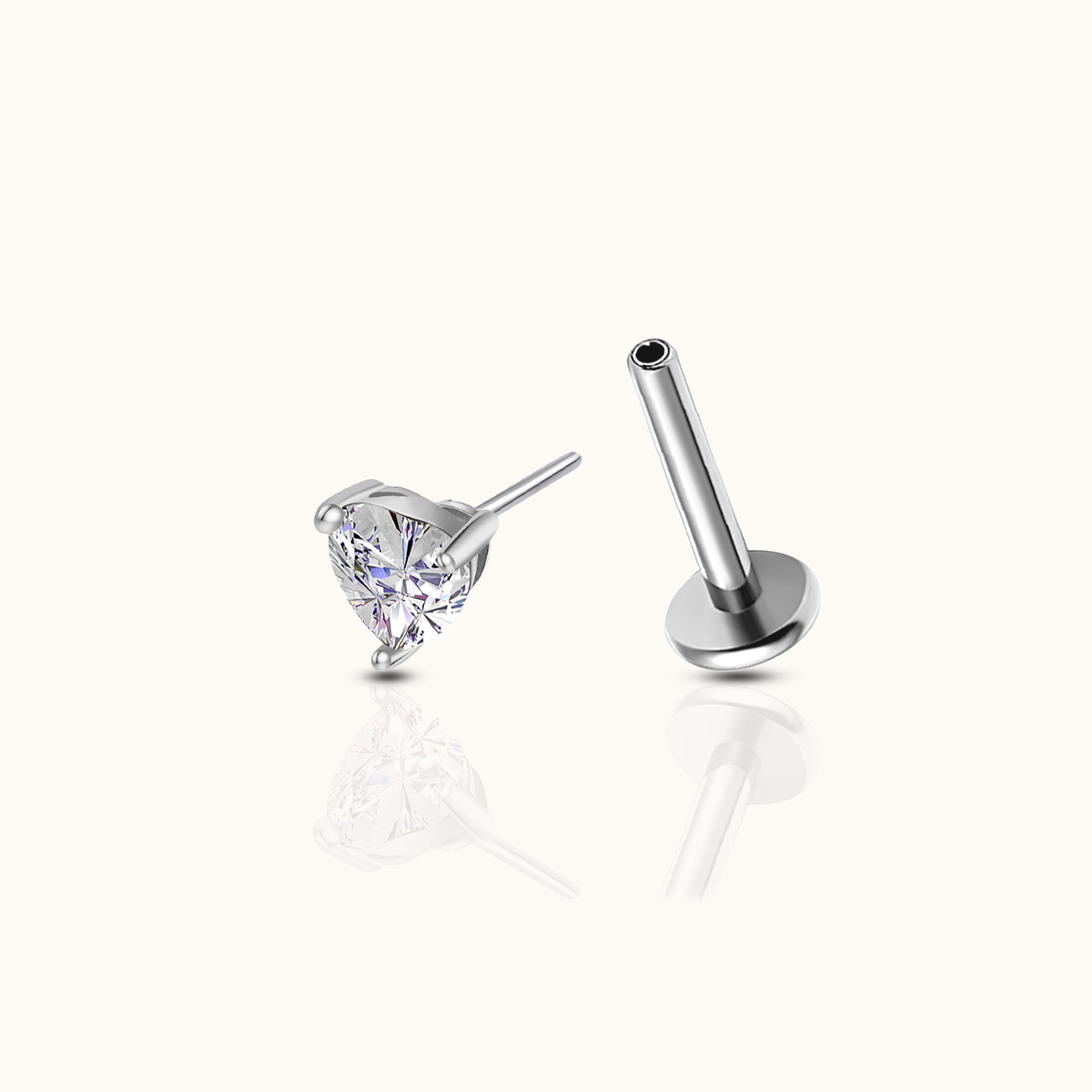 Heart Shaped CZ 3mm Threadless Labret Titanium Flat Back Earring