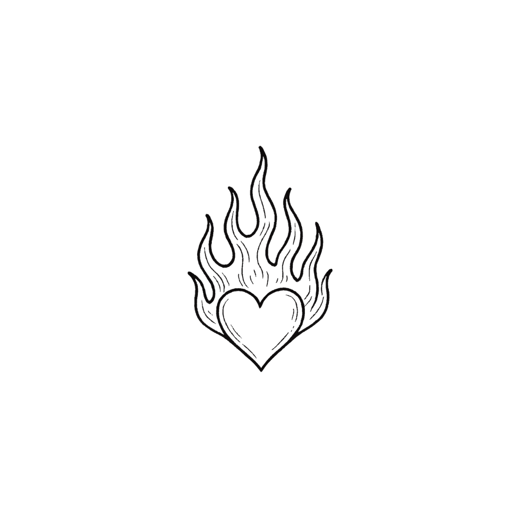 Heart on Fire — Too Hot to Handle by DOVIANA Tattoo Studio (width 0.5‘’)