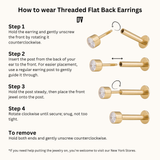 How to wear threaded flat back earrings step-by-step – DOVIANA NYC guide featuring 14K gold and titanium labret earrings for secure, comfortable everyday wear