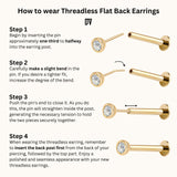 14K Solid Gold Trefoil CZ Flower Threadless Labret Flat Back Earring