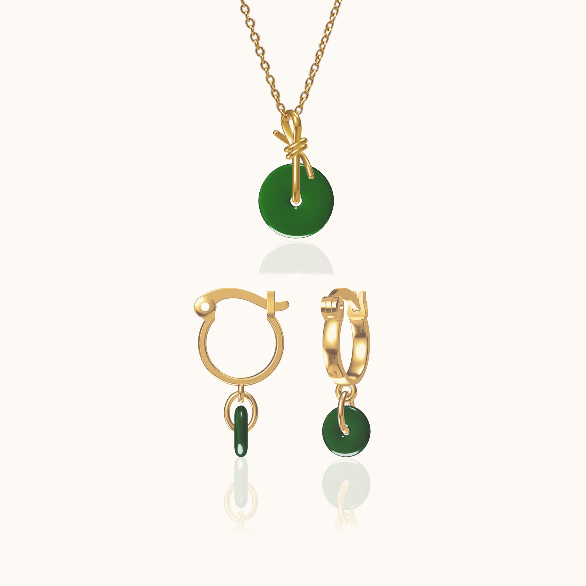 Jade Hoop Earrings and Knot Necklace Set Bundle Set Best Deal