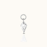 DOVIANA implant-grade titanium ear charm with a faceted kite-cut clear CZ and polished silver-tone connector rings.