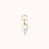 DOVIANA implant-grade titanium ear charm with a kite-cut clear CZ and polished 18K PVD gold connector rings.