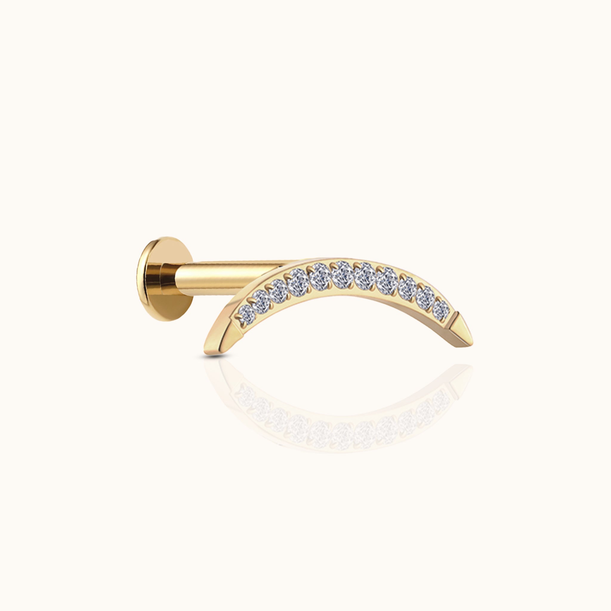 Large Moon Crescent Threadless Labret Titanium Flat Back Earring by Doviana