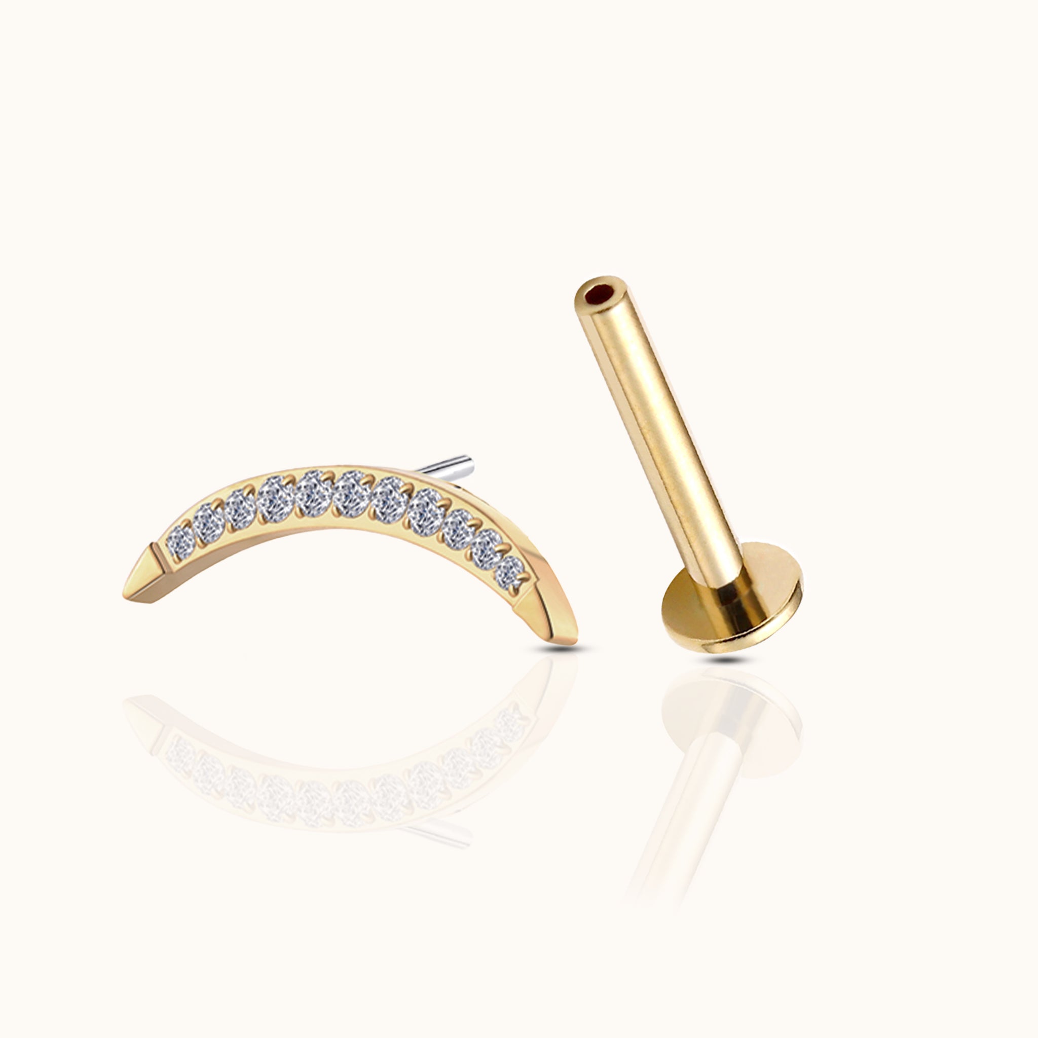 Large Moon Crescent Threadless Labret Titanium Flat Back Earring by Doviana