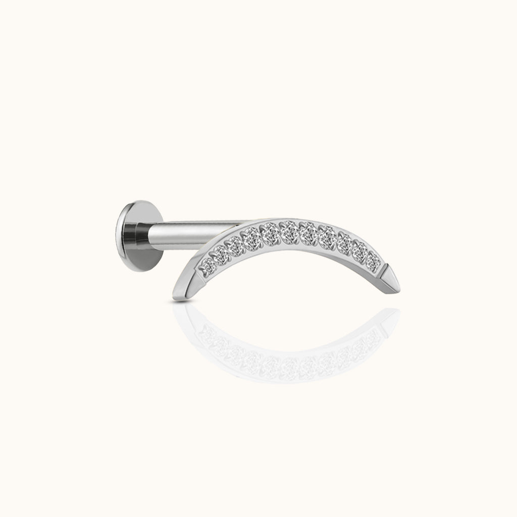 Large Moon Crescent Threadless Labret Silverr Color Titanium Flat Back Earring by Doviana