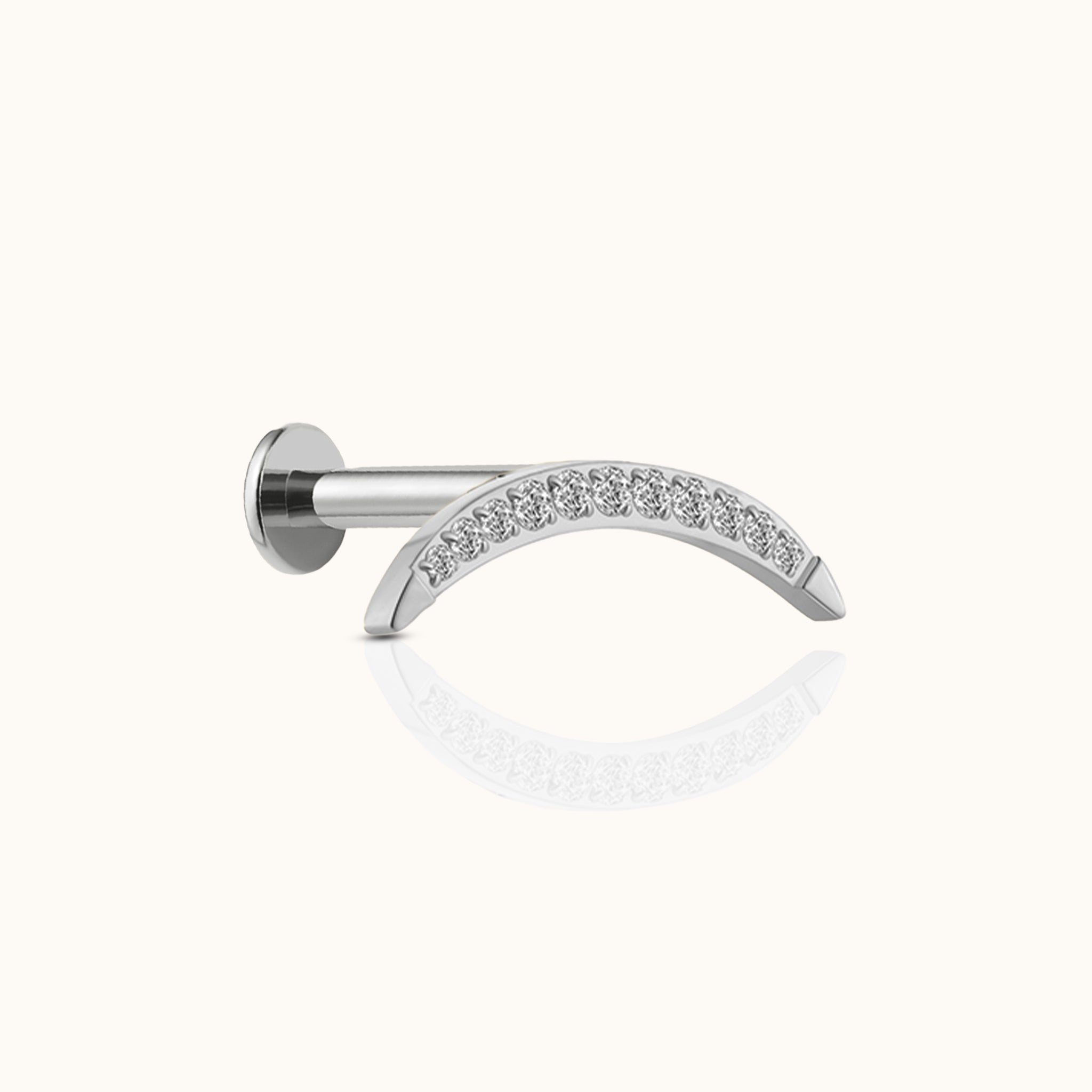 Large Moon Crescent Threadless Labret Silverr Color Titanium Flat Back Earring by Doviana