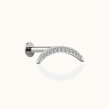 Large Moon Crescent Threadless Labret Silverr Color Titanium Flat Back Earring by Doviana
