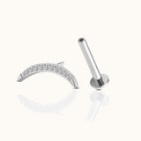 Large Moon Crescent Threadless Labret Silverr Color Titanium Flat Back Earring by Doviana