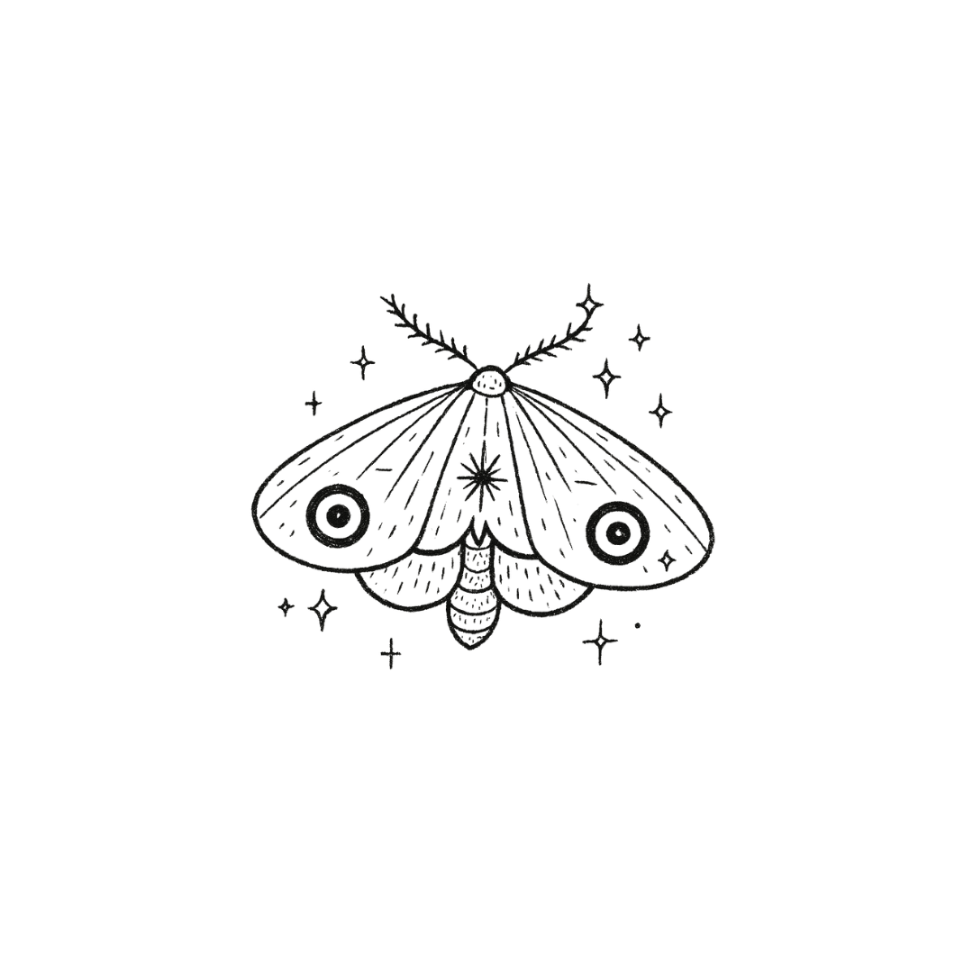 Midnight Moth & Moonlight Sparkles by DOVIANA Tattoo Studio (height 0.6‘’)