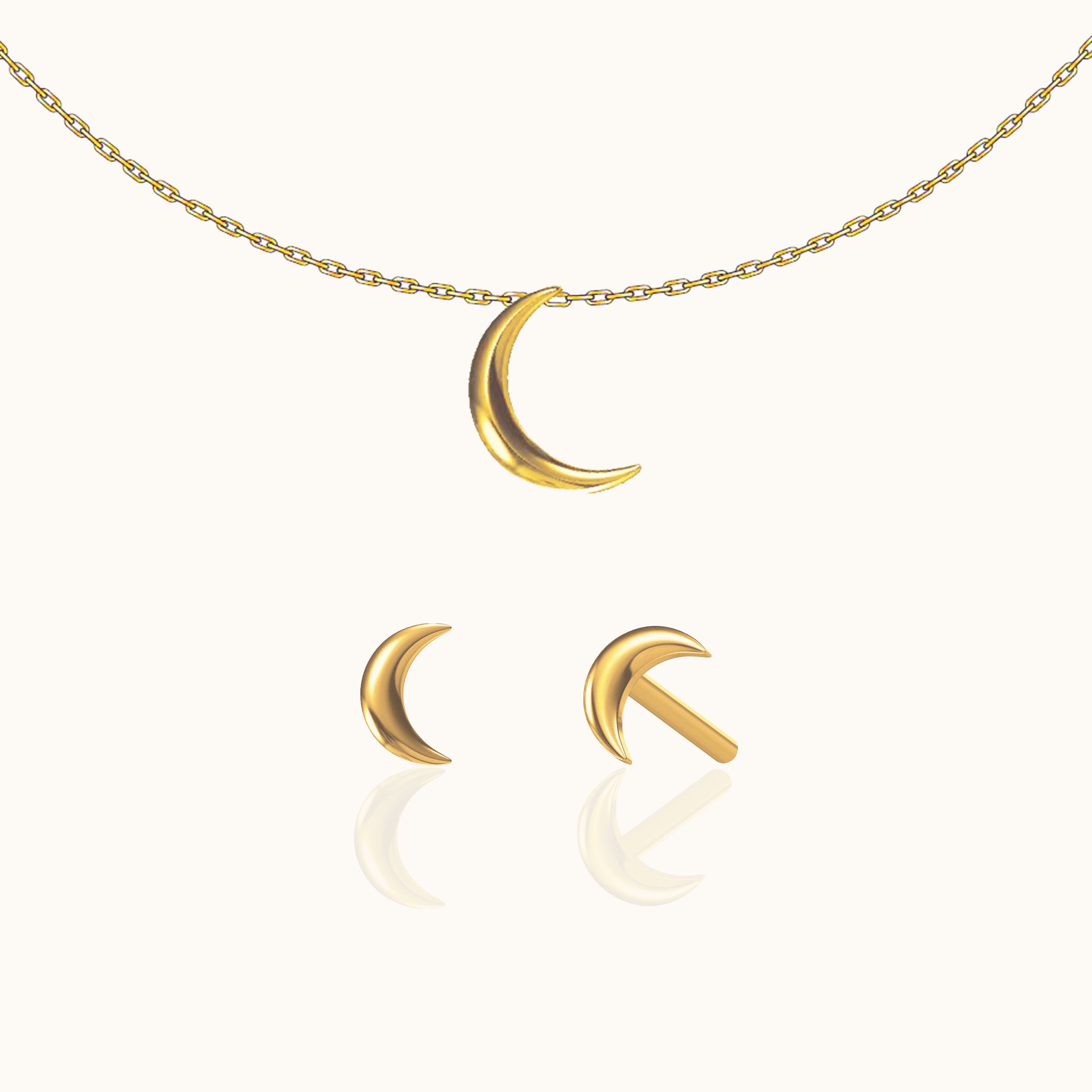 Mini Moon Studs and Crescent Moon Necklace Set Bundle Set Best Deal