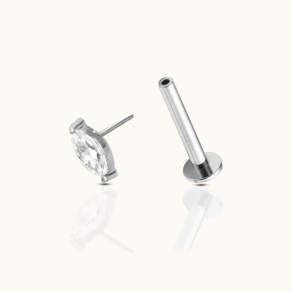 Minimal Oval CZ Threadless Labret Titanium Flat Back Earring