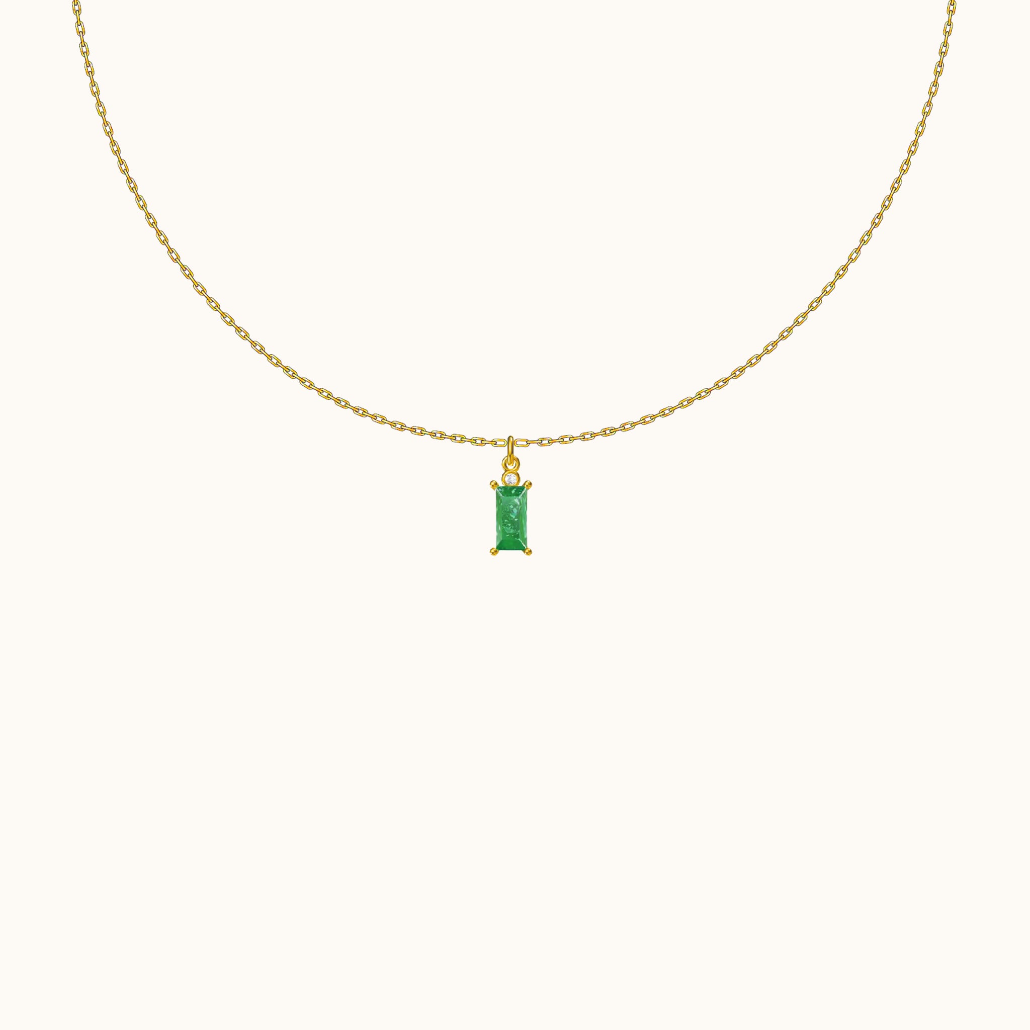 Sage Green Rectangle Emerald Pendant Dangle Necklace with Gold Cable Chain by Doviana