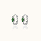 Petite Emerald Sterling Silver Huggie Hoops Oval Green CZ Bead 925 Silver Hoop Earrings by Doviana