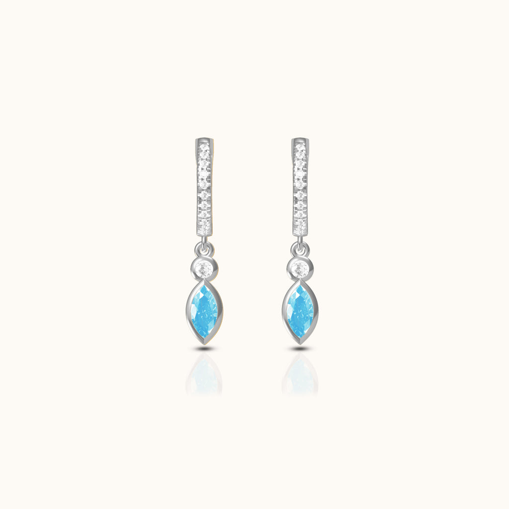 Sterling Silver Oval Turquoise Drop CZ Pave 925 Silver Hoop Earrings by Doviana