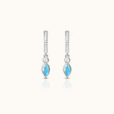 Sterling Silver Oval Turquoise Drop CZ Pave 925 Silver Hoop Earrings by Doviana