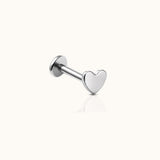 Heart-shaped implant grade titanium threadless flat back earring for cartilage and lobe piercings featuring minimalist hypoallergenic jewelry by DOVIANA.