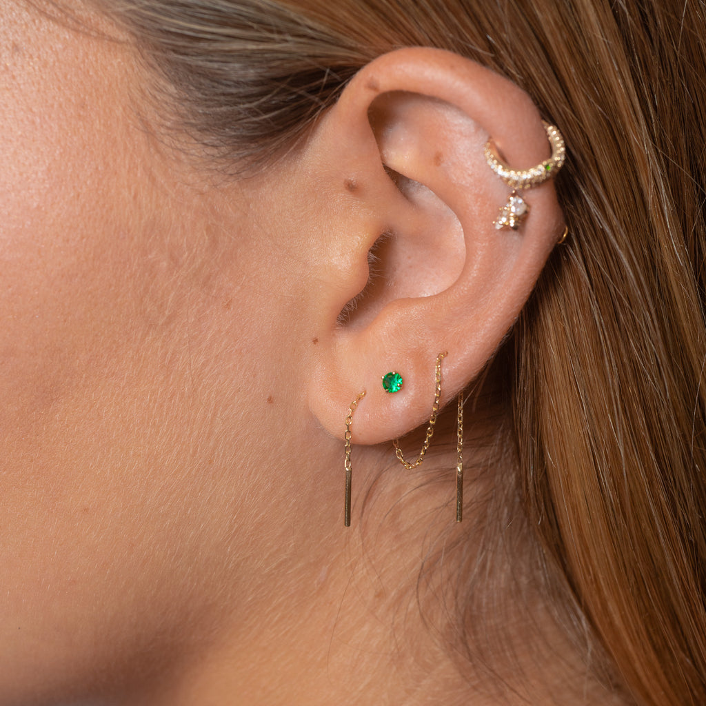Ear Single Chain 14K Solid Gold Cable Chain Dangle Ear Chain Threader Earring – Doviana