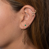 14K Solid Gold CZ Snake with Green Eyes Serpent Clicker Hoop Earring by Doviana