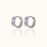 Rainbow Colored 925 Sterling Silver Baguette CZ Pave Huggie Hoops Earrings Best Gay Gift by Doviana