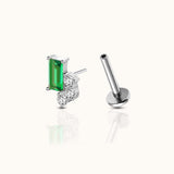 Rectangle Green CZ and Triple CZ Accents Silver Threadless Labret Titanium Flat Back Earring by Doviana