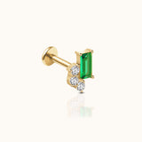 Rectangle Green CZ and Triple CZ Accents Threadless Labret Titanium PVD Gold Flat Back Earring by Doviana