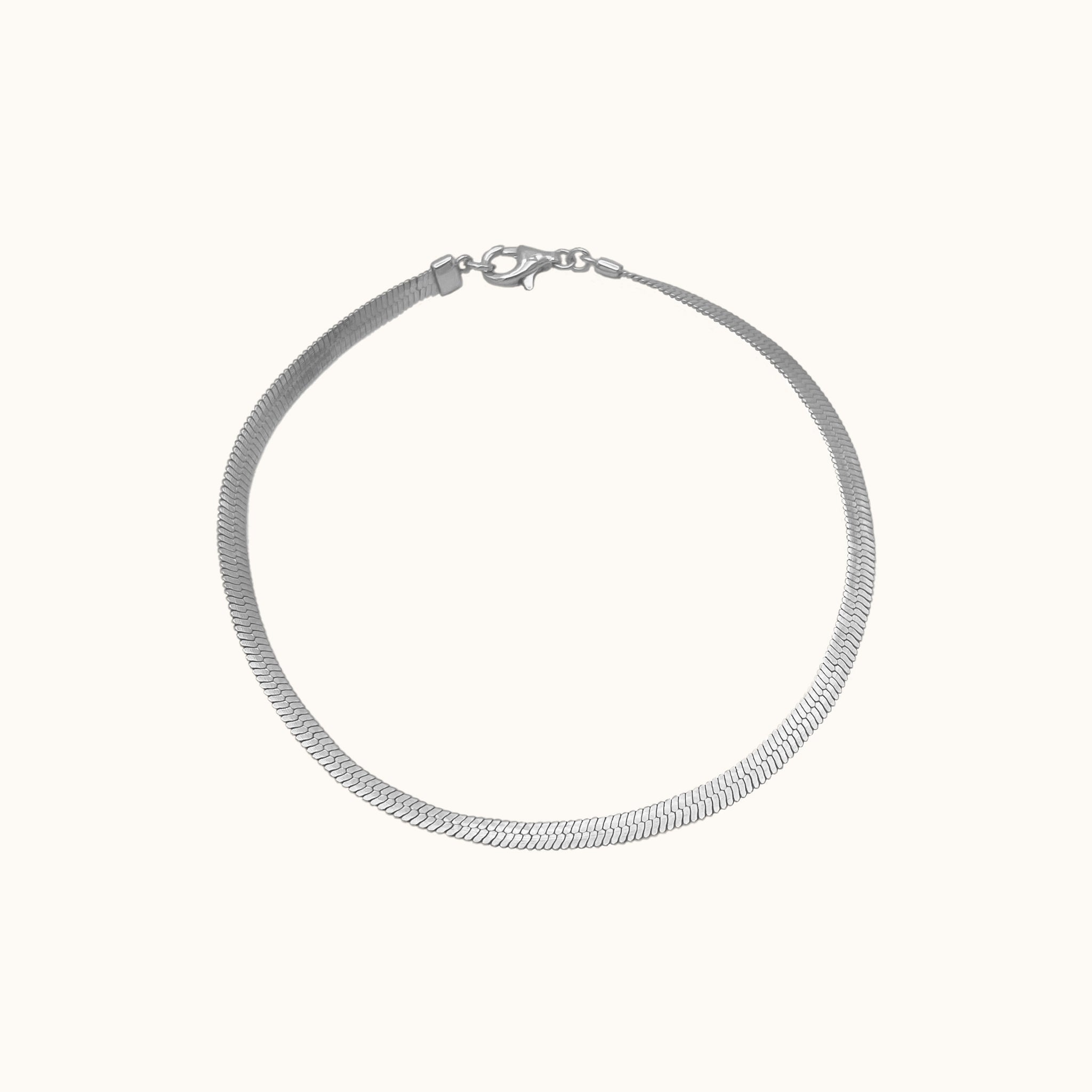 3mm Herringbone Bracelet Silver Snake Chain Bracelet Bold Flat Herringbone Chain Classic Women Minimal Bracelet by DOVIANA