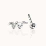 Silver Snake Coiled Cobra Textured Serpent Threadless Labret Titanium Flat Back Earring by Doviana