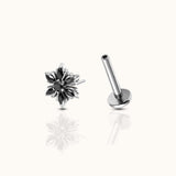 Snowflake Black CZ Threadless Labret Dainty Hypoallergenic Titanium Flat Back Earring by Doviana