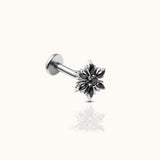 Snowflake Black CZ Threadless Labret Dainty Hypoallergenic Titanium Flat Back Earring by Doviana