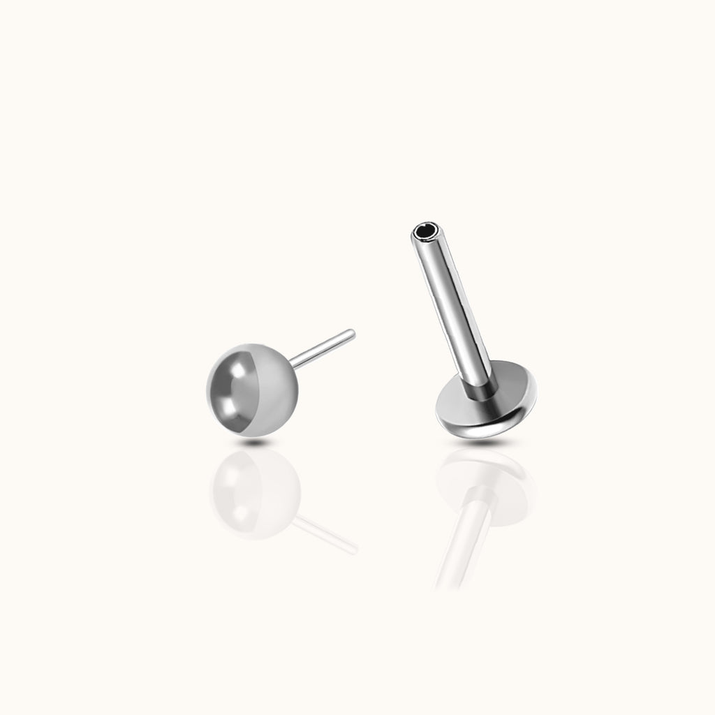 Ball Threadless Labret Flat Back Nap Earring Stud Push Back Wear to Sleep by Doviana
