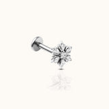 Snowflake CZ Threadless Labret Dainty Hypoallergenic Titanium Flat Back Earring by Doviana